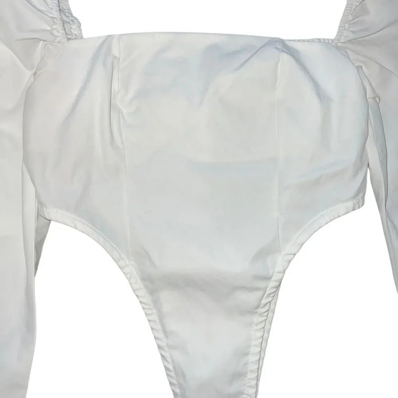 Pretty Little Thing | White Cut Out Ruched Detail Long Sleeve Blouse Size 4 - Picture 3 of 7